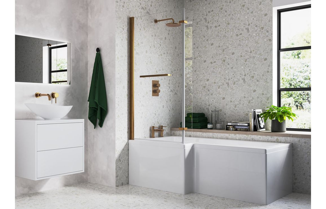 Seville L Shape 1700x850x560mm 0TH Shower Bath Pack - Brushed Bronze