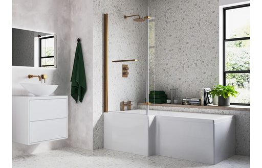 Seville L Shape 1700x850x560mm 0TH Shower Bath Pack - Brushed Bronze