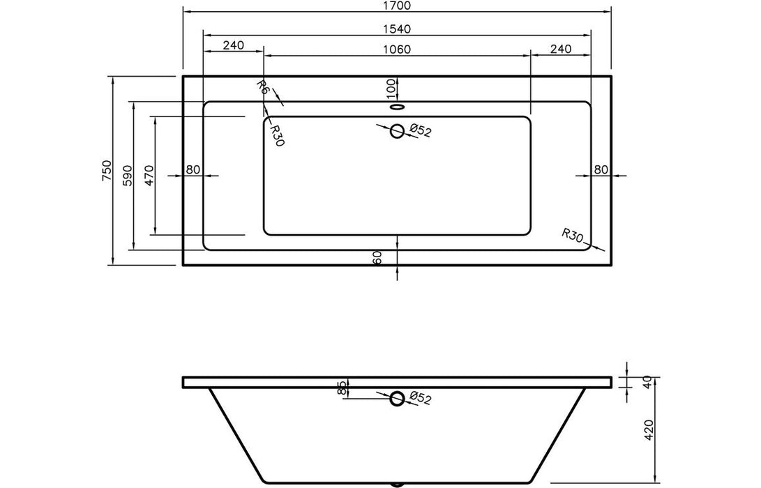 Seville Square Double End 0TH Bath w/Legs