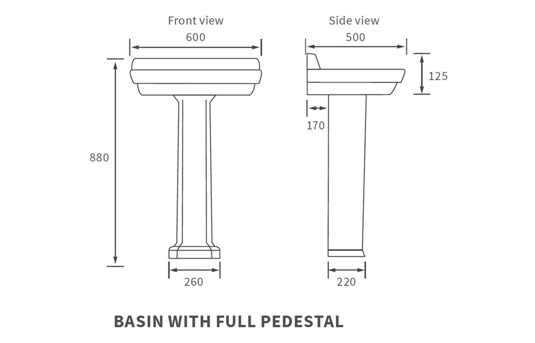 Sherlais 600x500mm Basin & Full Pedestal