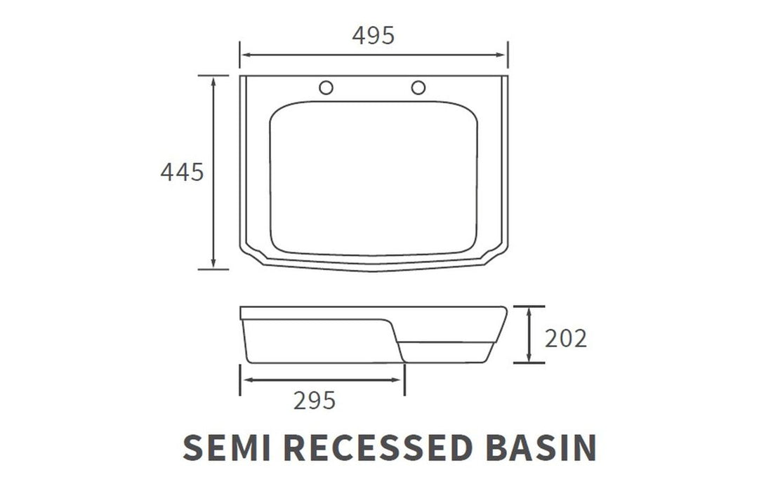 Sherlais 495x445mm 2TH Semi Recessed Basin