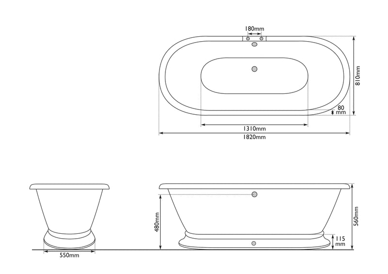 Hurlingham Shikara Freestanding Cast Iron Bath 1820 x 810mm 0TH
