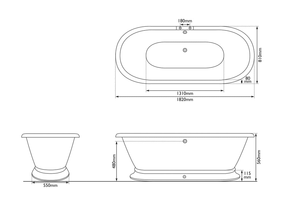Hurlingham Shikara Freestanding Cast Iron Bath 1820 x 810mm 0TH