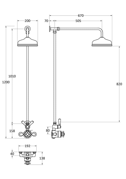 Shower Kits Wall Mounted Thermostatic Shower Valve & Kit Dimensions