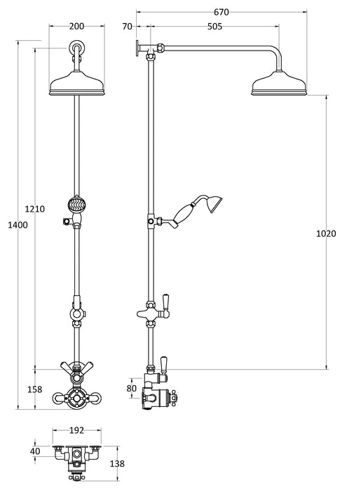 Shower Kits Wall Mounted Thermostatic Shower Valve & Kit in Brushed Brass Dimensions