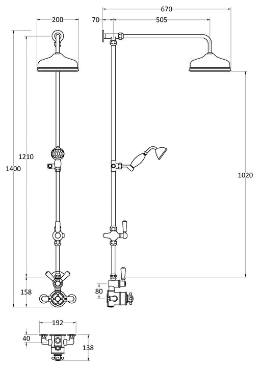 Shower Kits Wall Mounted Thermostatic Shower Valve & Kit in Brushed Brass Dimensions