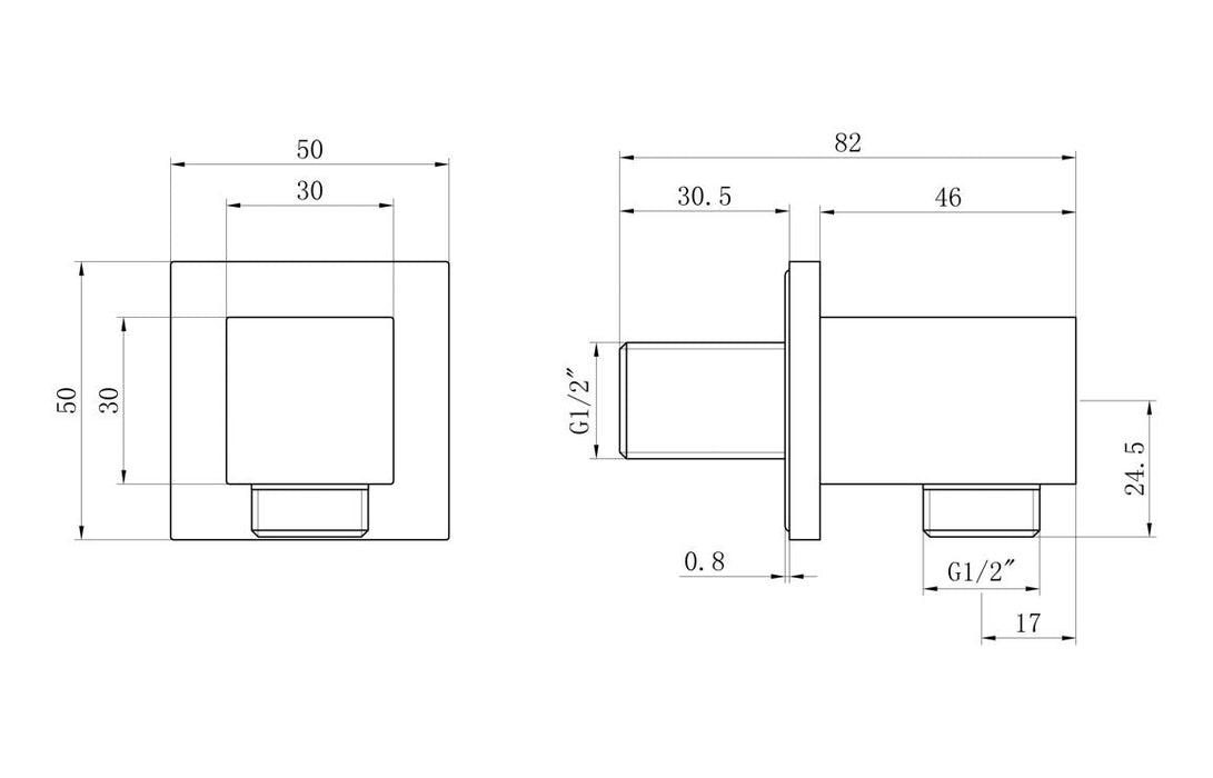 Square Wall Outlet Elbow - Brushed Brass