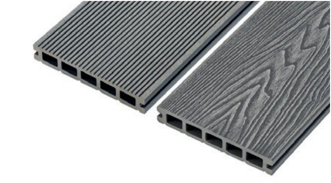 Stone Grey Cladco Reversible Hollow Composite Decking Board Sample