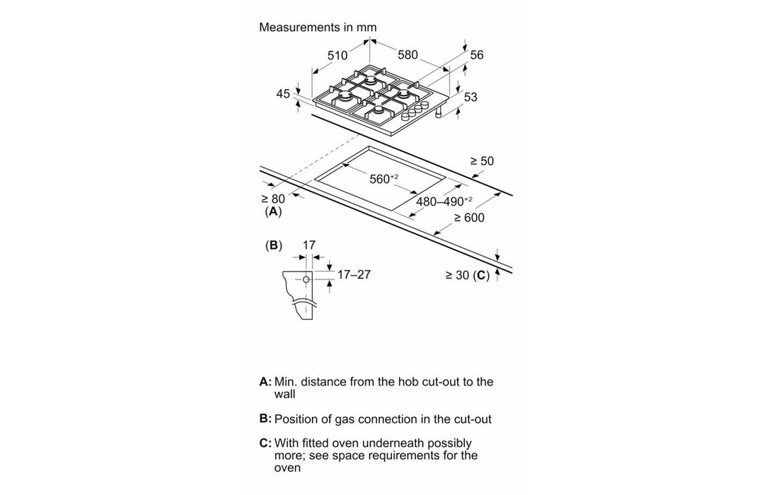 Neff N30 T26BKP6S0 60cm Gas Hob - Black