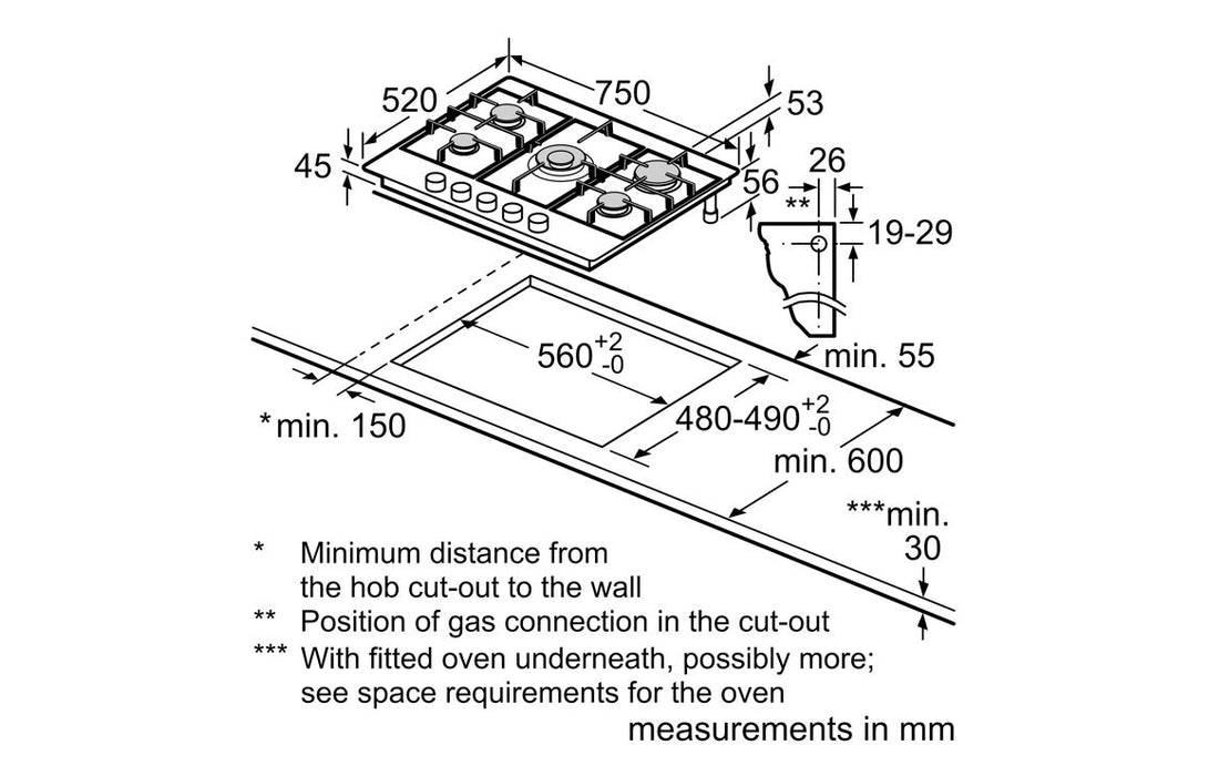 Neff N70 T27CIQ8S0 75cm Gas Hob - Black