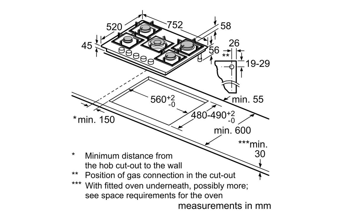 Neff N70 T27CPIQ4S0 75cm Gas Hob - Black