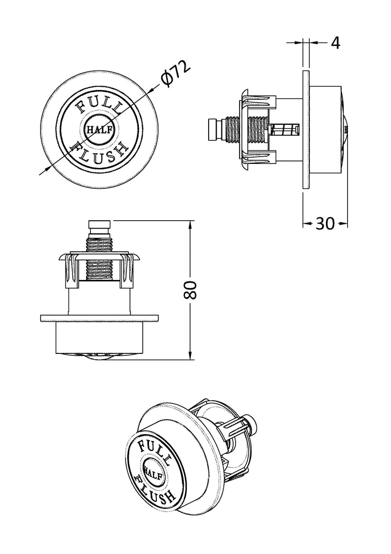 Traditional Chrome Dual Flush Push Button