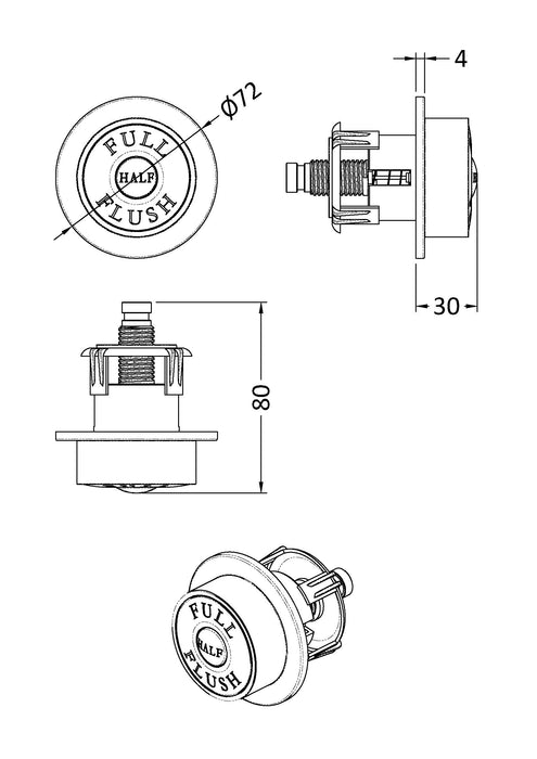 Traditional Black Dual Flush Push Button