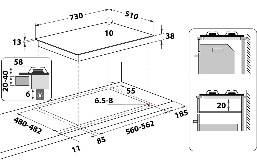 Indesit THP 751 W/IX/I 1 75cm Gas Hob - St/Steel