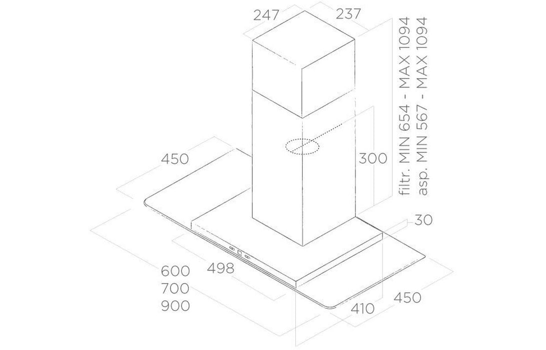 Elica Tribe 90cm Flat Glass Chimney Hood - St/Steel