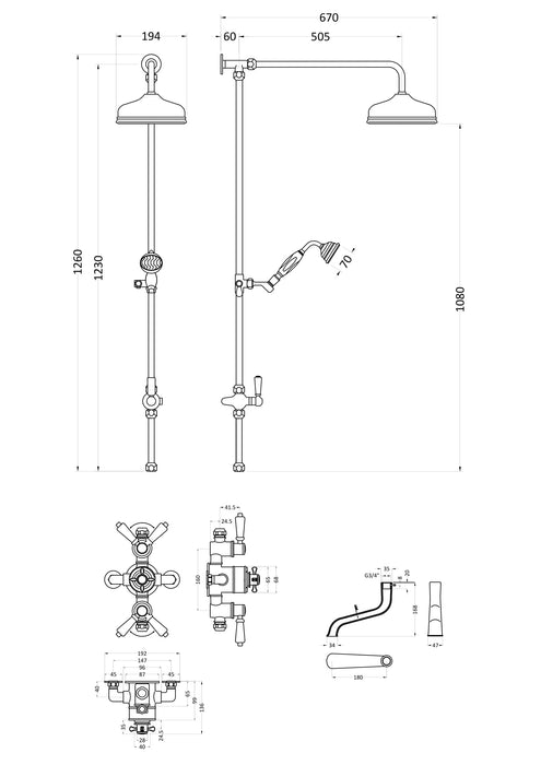 Old London Topaz Chrome Triple Thermostatic Shower Valve Rigid Riser Kit