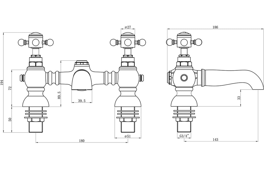 Taverno Bath Filler - Chrome