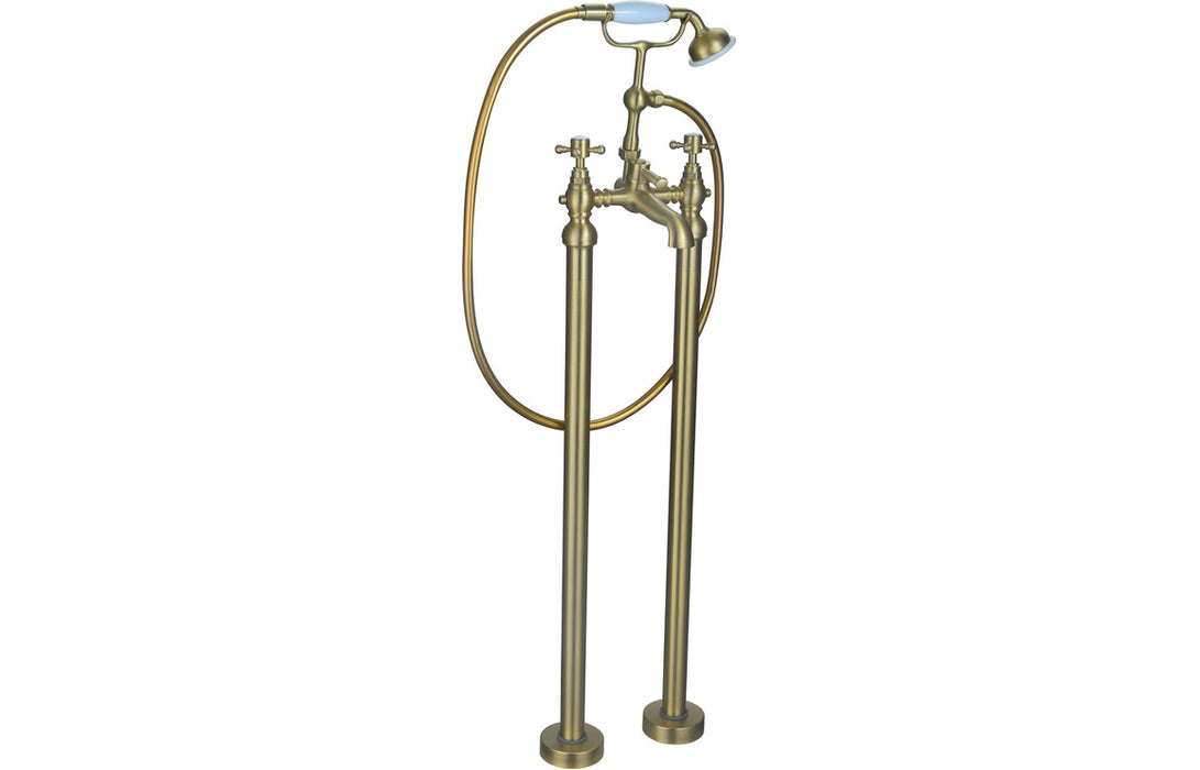 Taverno Floor Standing Bath/Shower Mixer & Shower Kit - Brushed Brass