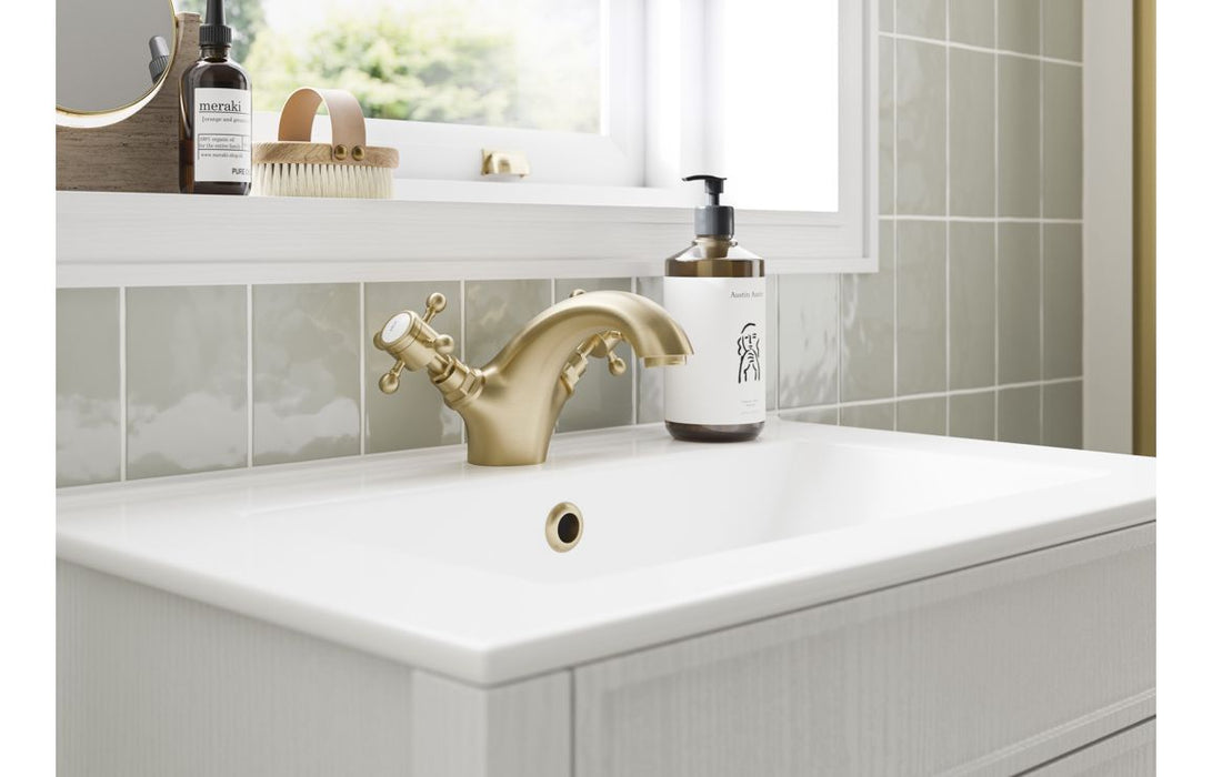 Taverno Floor Standing Bath/Shower Mixer & Shower Kit - Brushed Brass