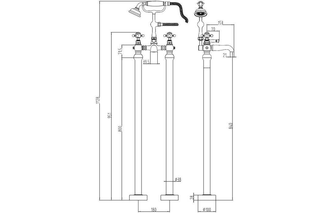 Taverno Floor Standing Bath/Shower Mixer & Shower Kit - Brushed Brass
