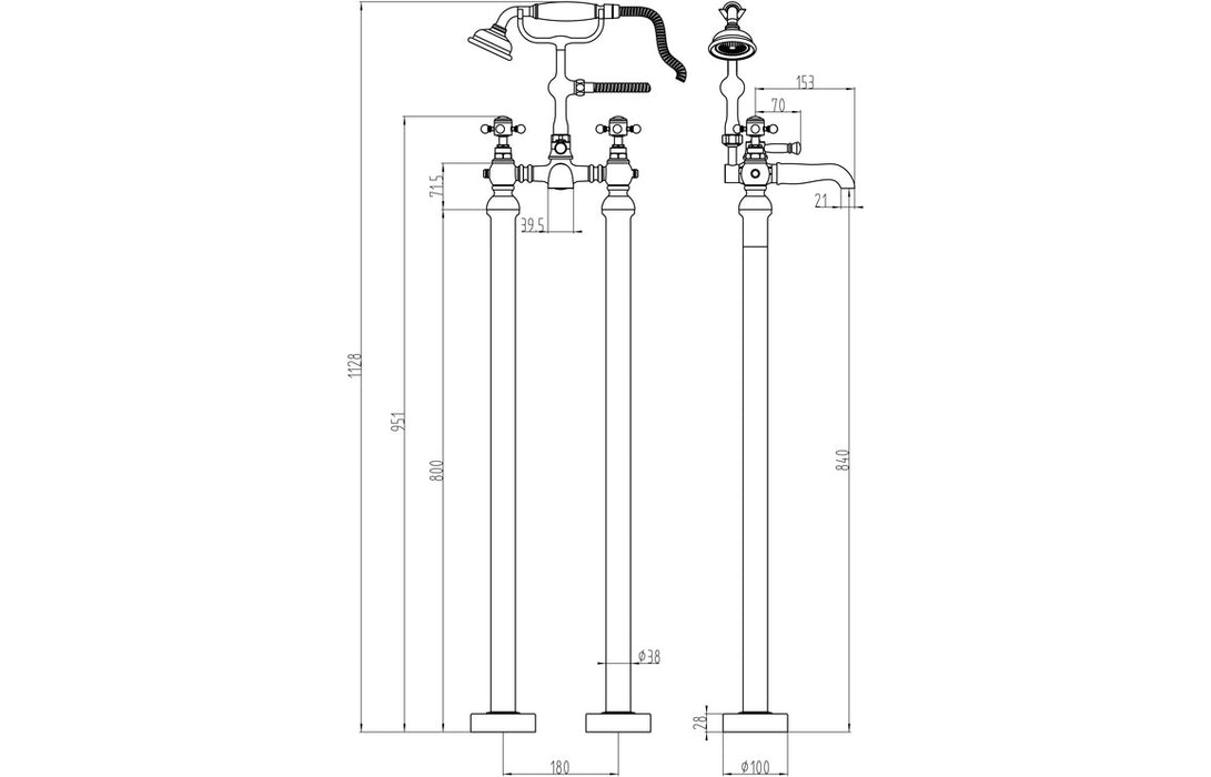 Taverno Floor Standing Bath/Shower Mixer & Shower Kit - Chrome