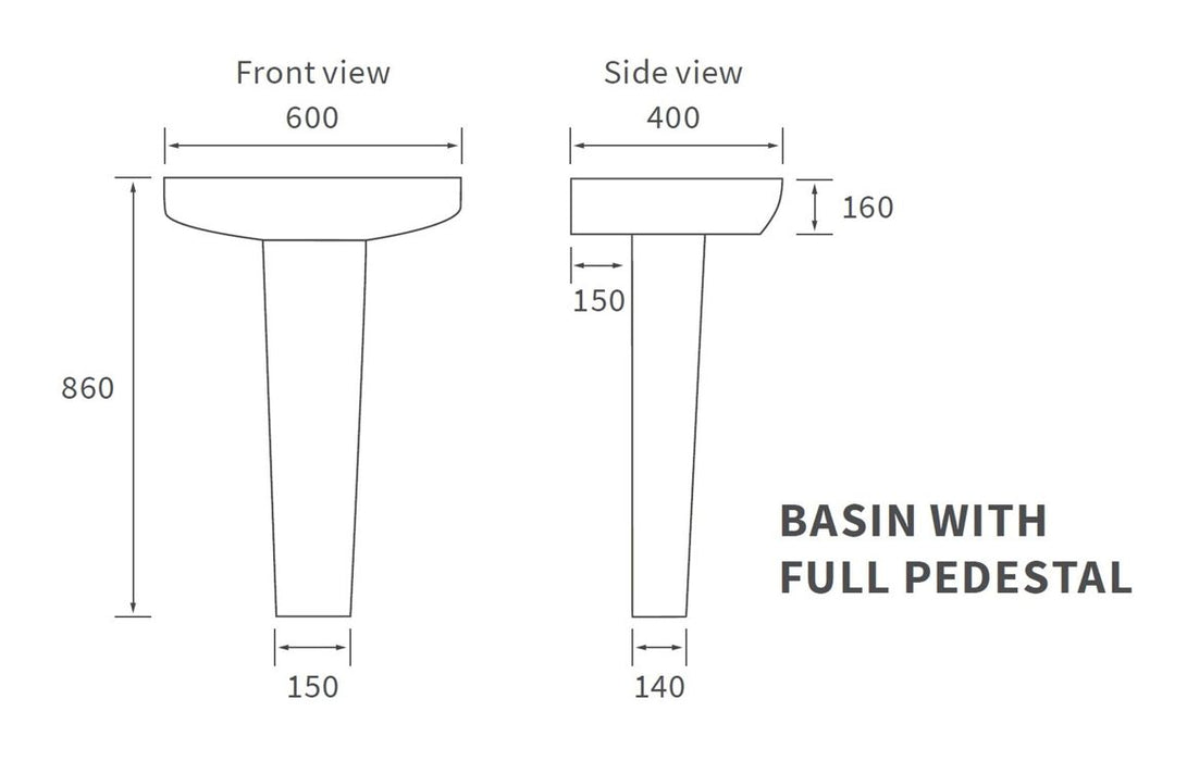 Tilliarde 600x400mm 1TH Basin & Full Pedestal