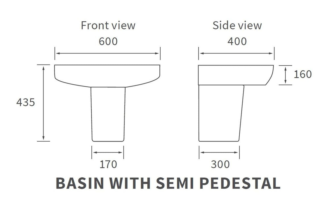 Tilliarde 600x400mm 1TH Basin & Semi Pedestal