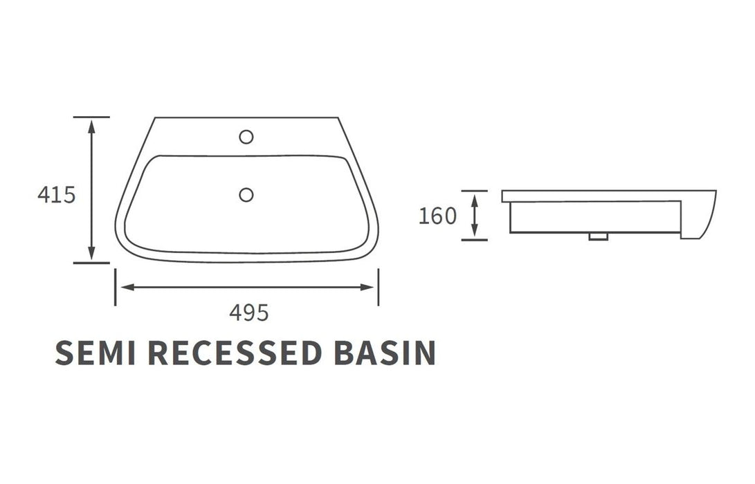 Tilliarde 495x415mm 1TH Semi Recessed Basin