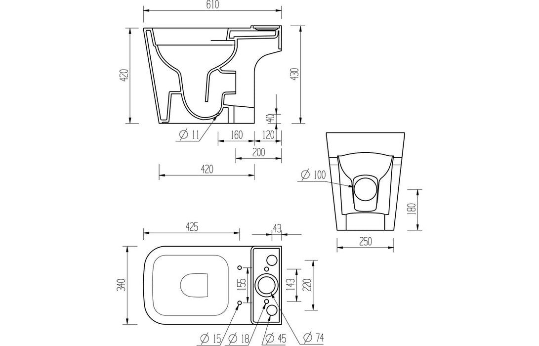 Tilliarde Rimless Close Coupled Open Back Short Projection WC & Soft Close Seat