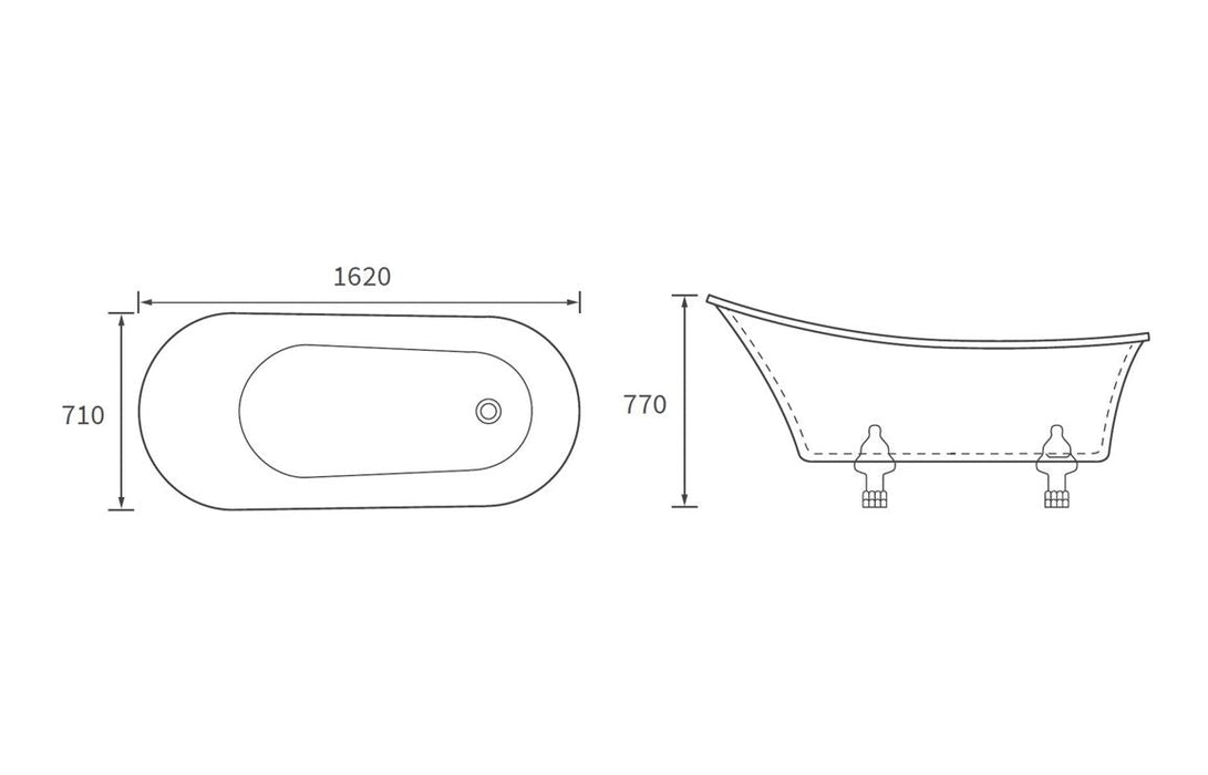 Tisbury Freestanding 1620x700x770mm 0TH Bath w/Feet