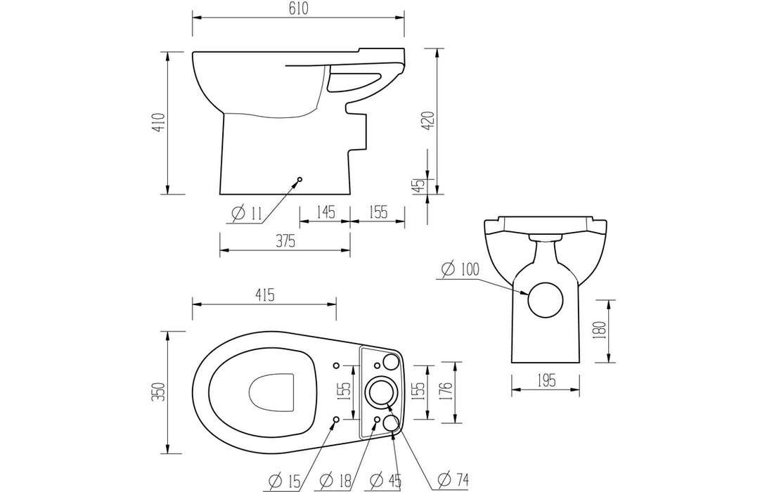 Toscara Close Coupled Open Back WC & Soft Close Seat