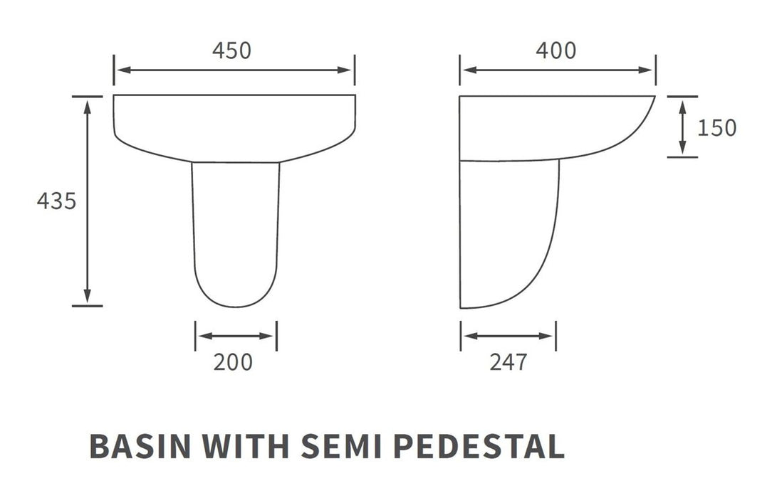 Toscara 450x400mm 1TH Basin & Semi Pedestal