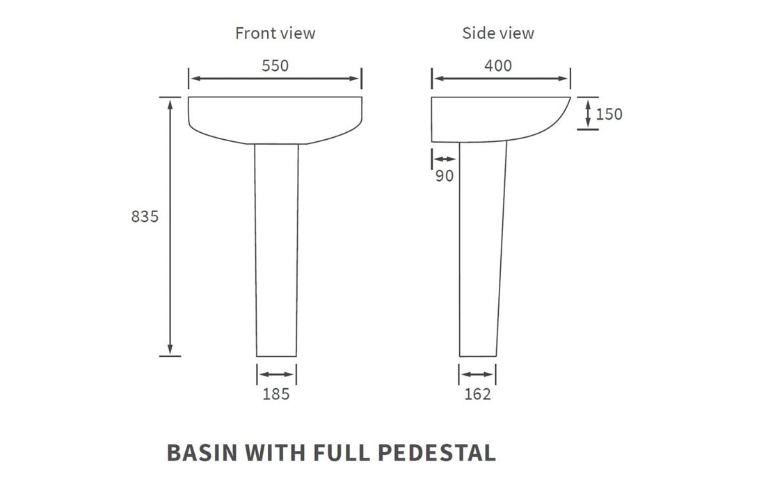 Toscara 550x400mm 1TH Basin & Full Pedestal