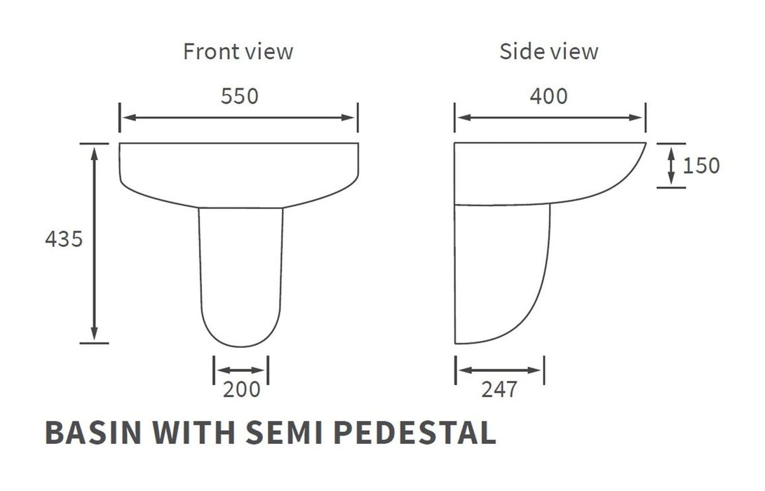 Toscara 550x400mm 1TH Basin & Semi Pedestal
