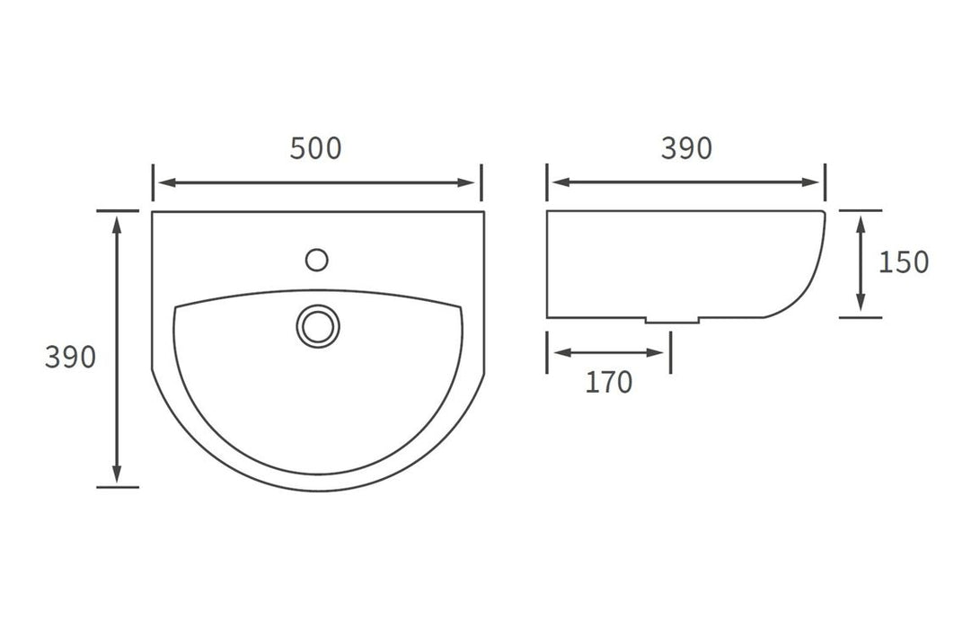 Toscara 500x390mm 1TH Semi Recessed Basin