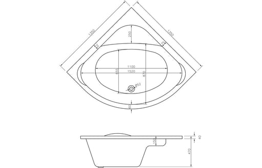 Tyrell Standard 1350x1350x620mm 0TH Corner Bath w/Legs