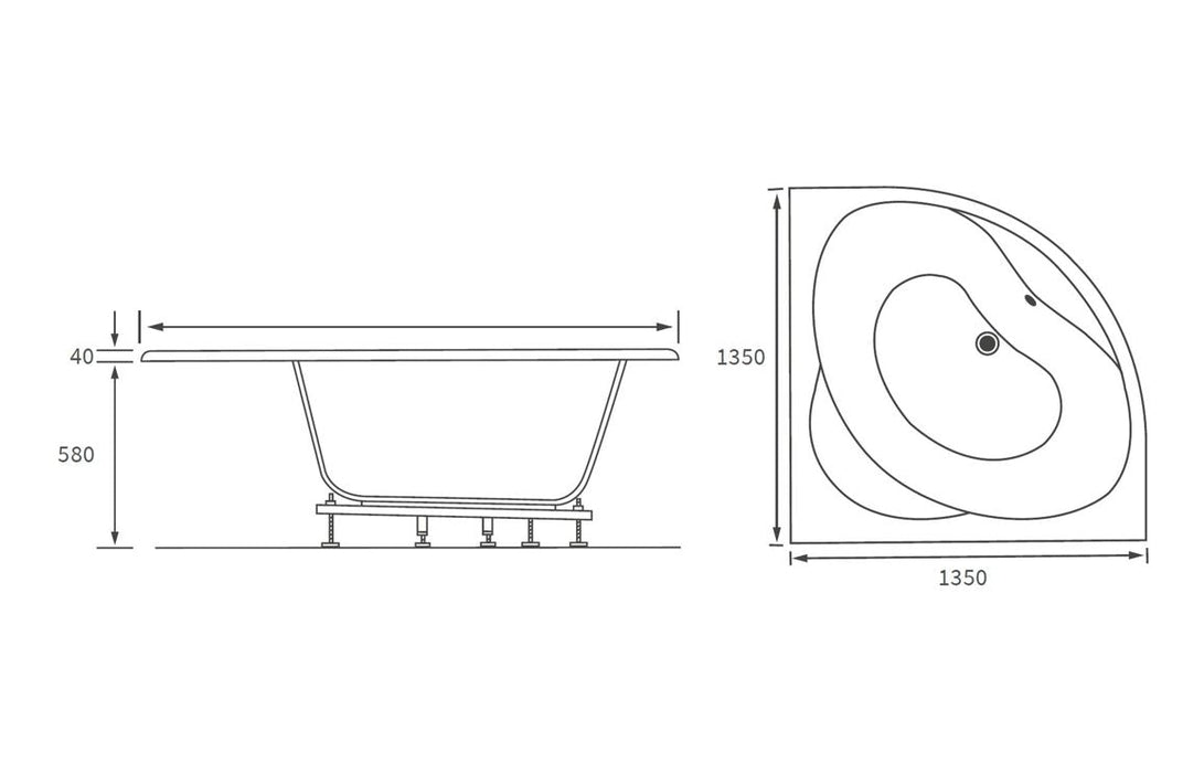 Tyrell Standard 1350x1350x620mm 0TH Corner Bath w/Legs