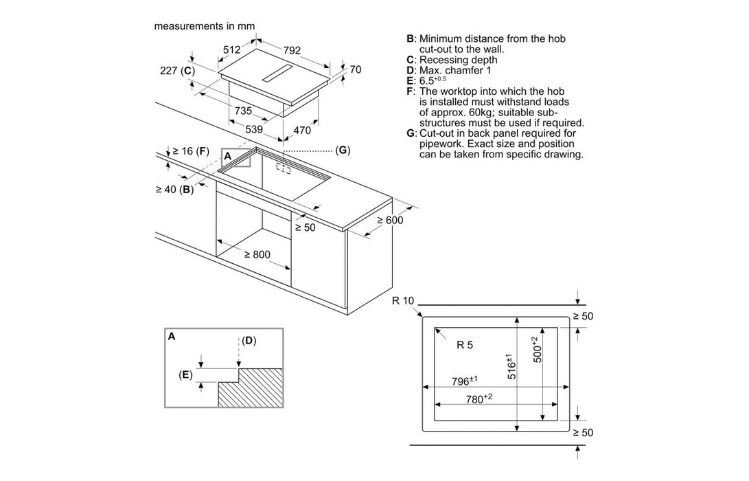 Neff N70 V58PHQ4C0 80cm Venting Combi Induction Hob (Flush Fit) - Black Glass
