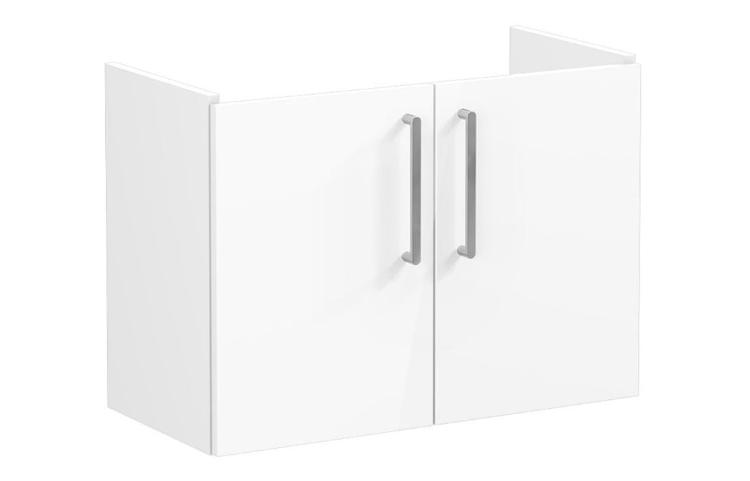 VitrA Root Flat 80cm 2 Door Wall Hung Slim Washbasin Unit - High Gloss White