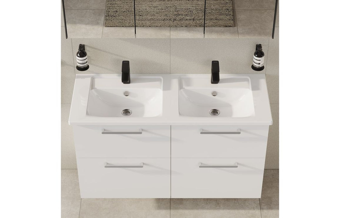VitrA Root Flat 120cm 4 Drawer Washbasin Unit - High Gloss White