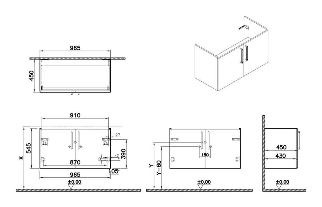 VitrA Root Flat 100cm 2 Door Washbasin Unit - Matt Dark Blue