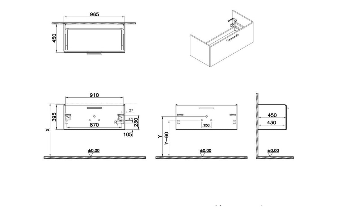 VitrA Root Flat 100cm 1 Drawer Washbasin Unit - High Gloss White