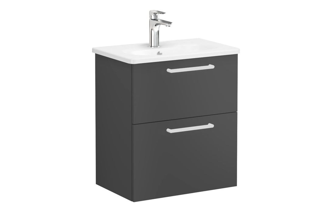 VitrA Zentrum Compact 60cm 2 Drawer W/H Washbasin Unit - Matt Storm Grey