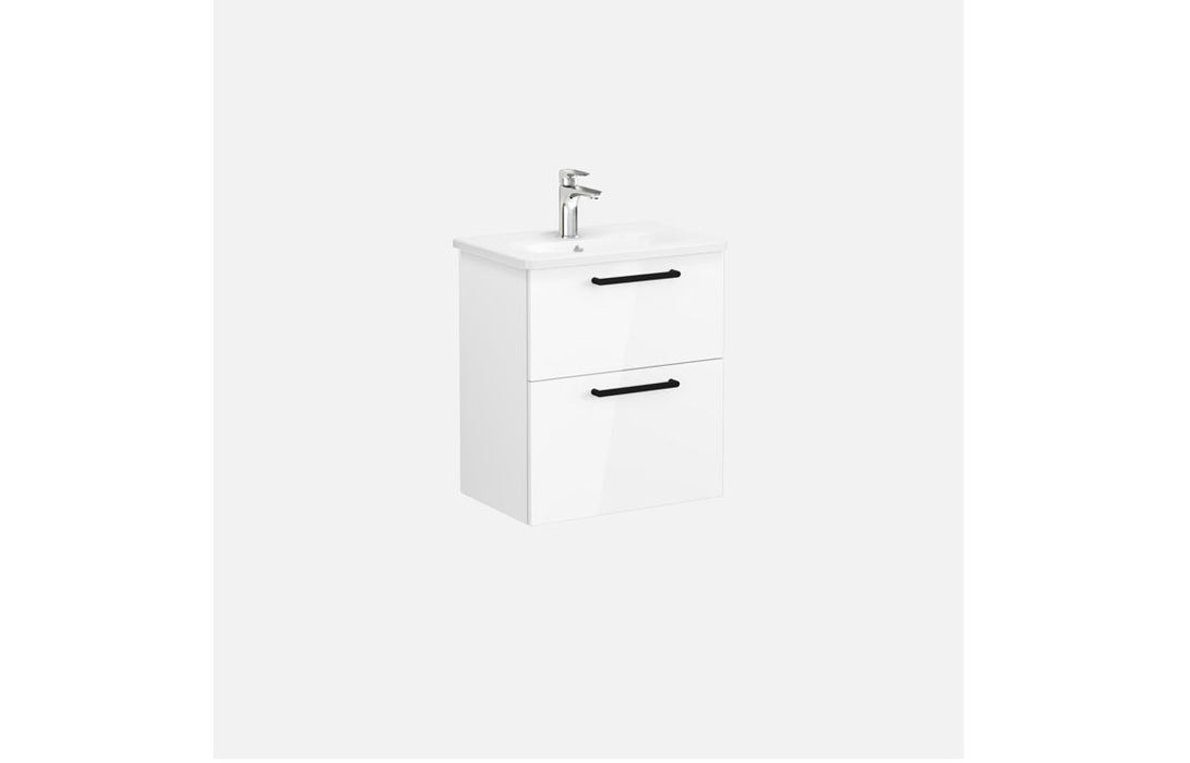 VitrA Zentrum Compact 60cm 2 Drawer W/H Washbasin Unit - High Gloss White