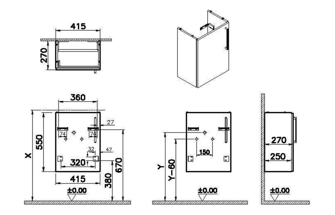 VitrA Root Flat 40cm 1 Door Wall Hung Slim Washbasin Unit - Cordoba
