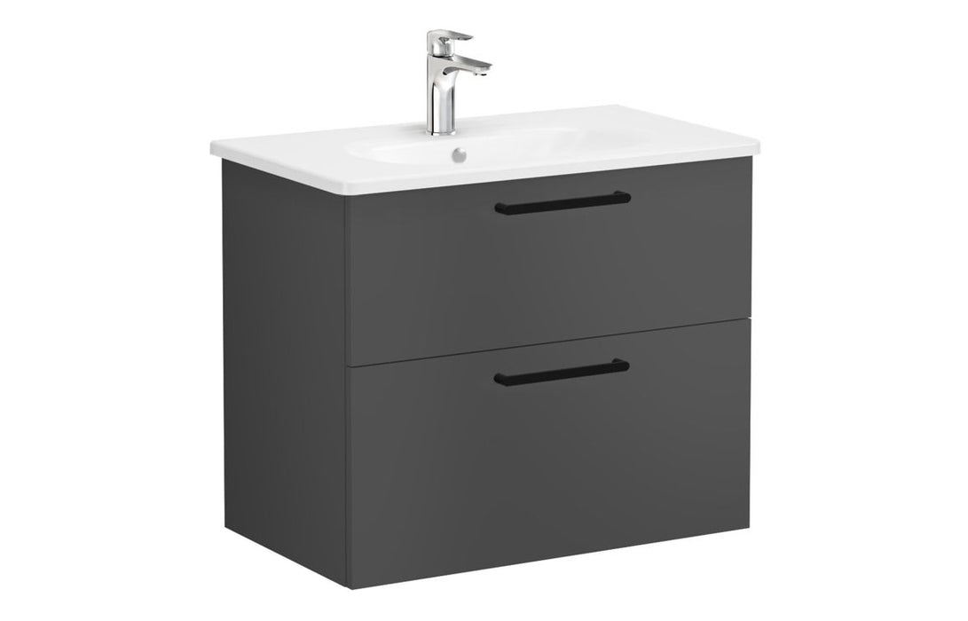 VitrA Zentrum 80cm 2 Drawer W/H Washbasin Unit - Matt Storm Grey
