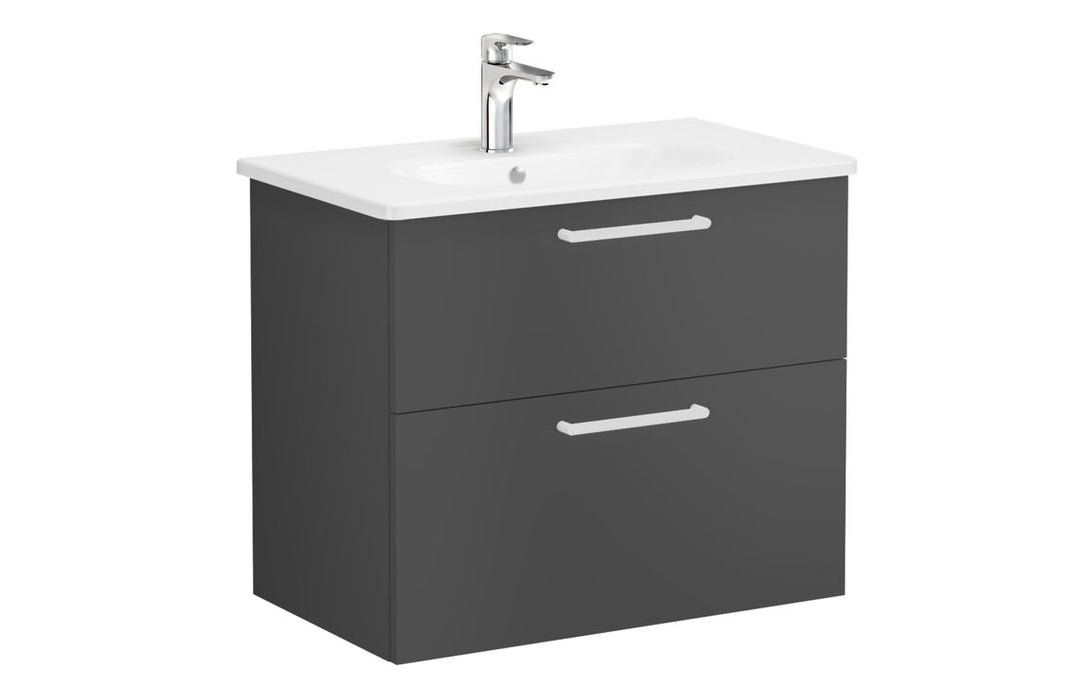 VitrA Zentrum 80cm 2 Drawer W/H Washbasin Unit - Matt Storm Grey