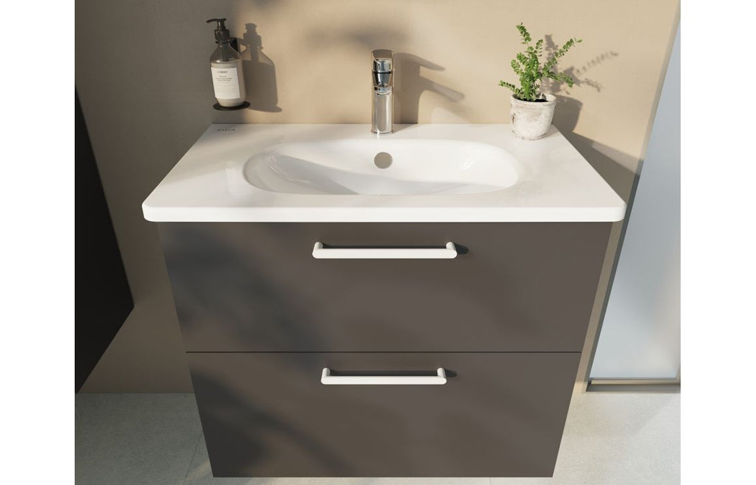 VitrA Zentrum 80cm 2 Drawer W/H Washbasin Unit - Matt Storm Grey