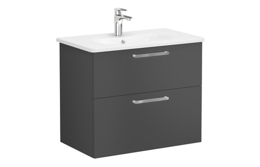 VitrA Zentrum 80cm 2 Drawer W/H Washbasin Unit - Matt Storm Grey