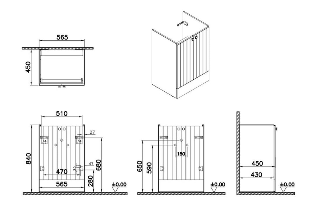 VitrA Root Groove 60cm 2 Door Floor Standing Washbasin Unit - Matt Dark Blue
